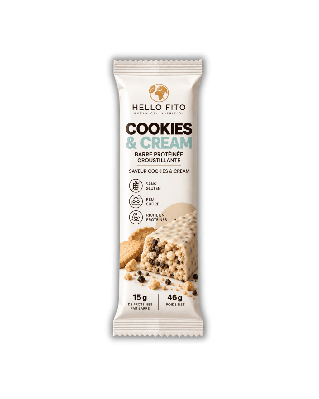 Barre protéinée crémeuse & croustillante – Arôme Cookies & crème