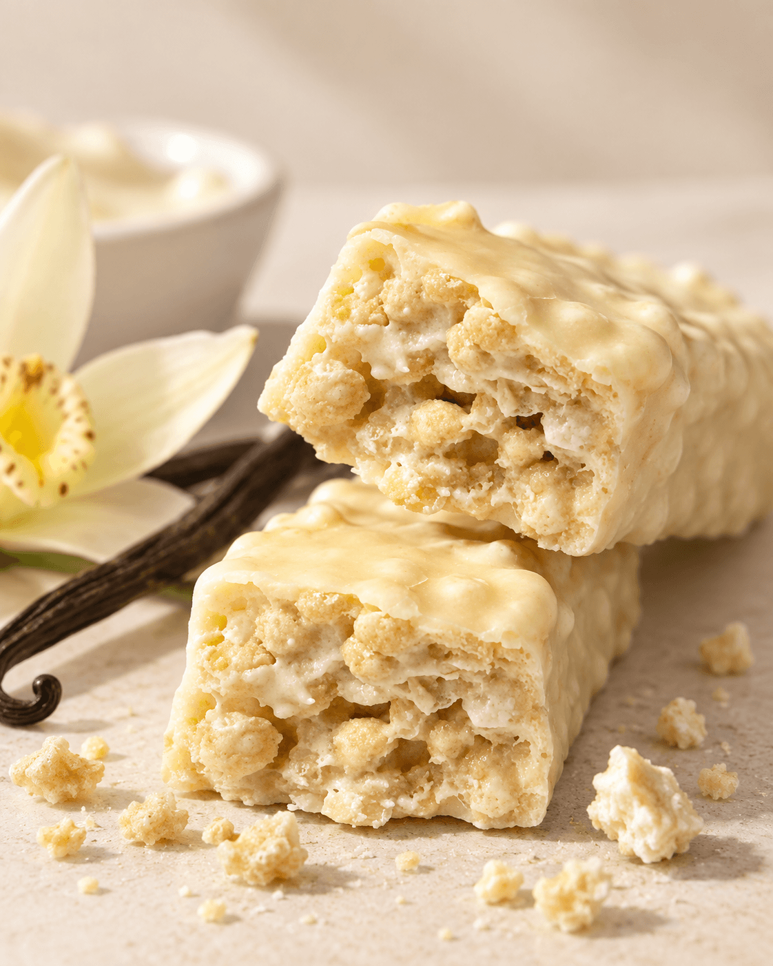 Barre protéinée crémeuse & croustillante – Arôme Vanille